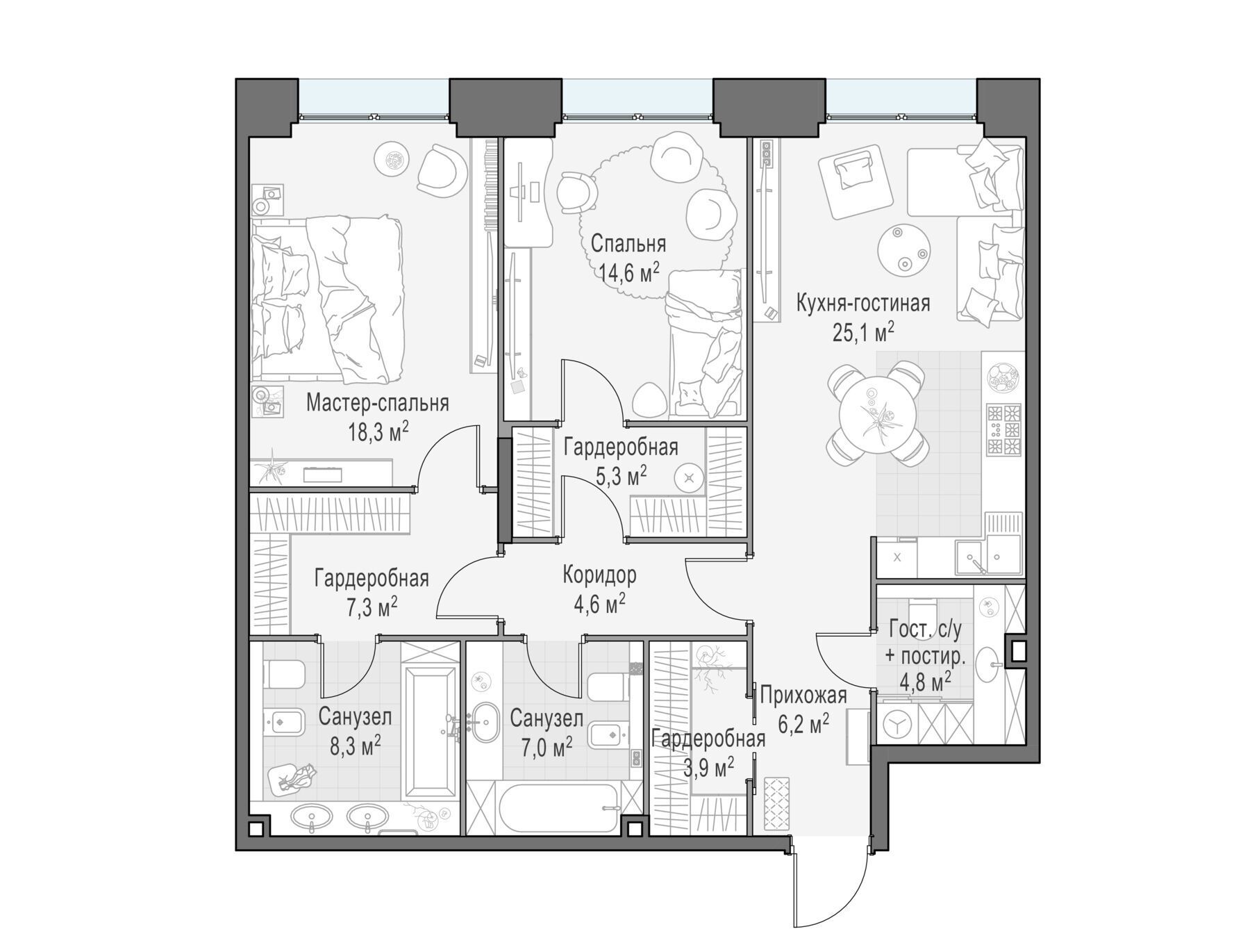 Планировка: 2-комн. квартира 105.20 м² в новостройке Лайф тайм