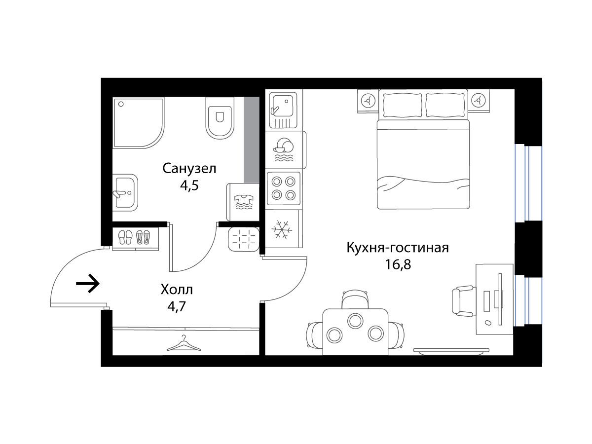 Планировка: Студия 26.00 м² в новостройке Экография