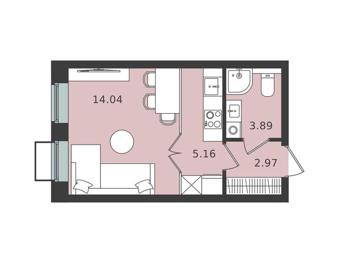 Планировка: Студия 26.06 м² в новостройке Мишино-2