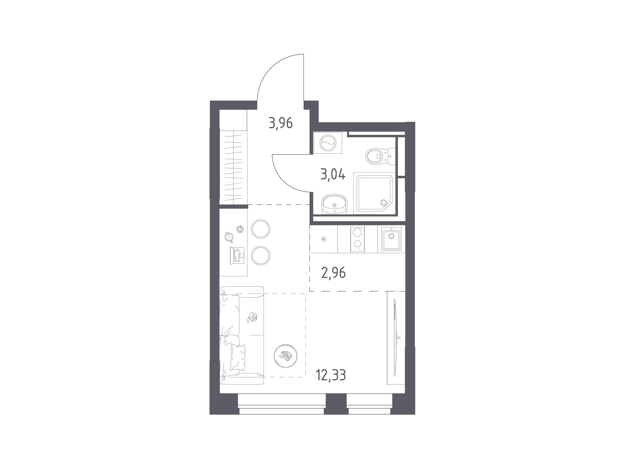 Планировка: Студия 22.29 м² в новостройке Богдановский Лес