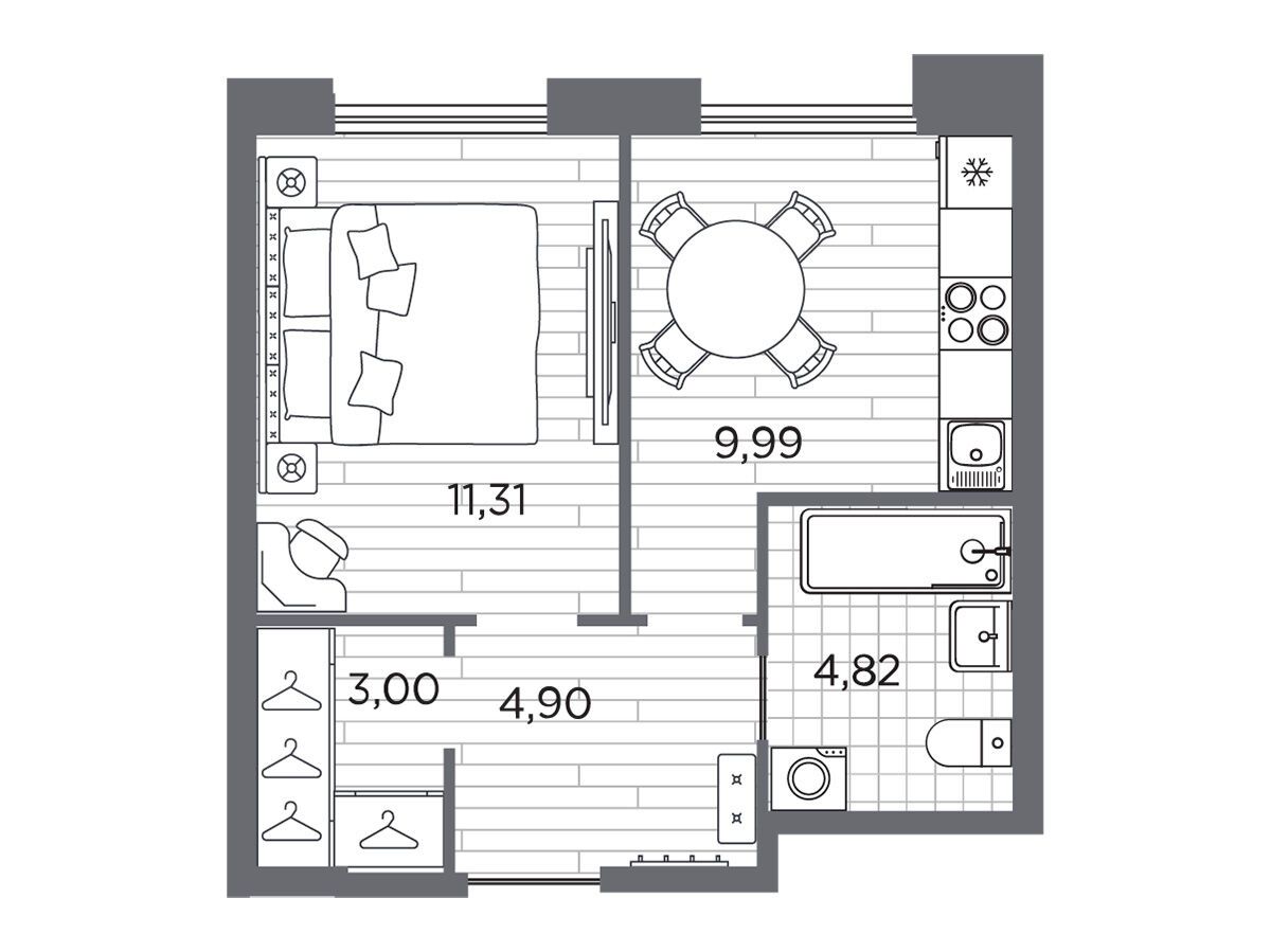 Планировка: 1-комн. квартира 34.02 м² в новостройке Галерная гавань