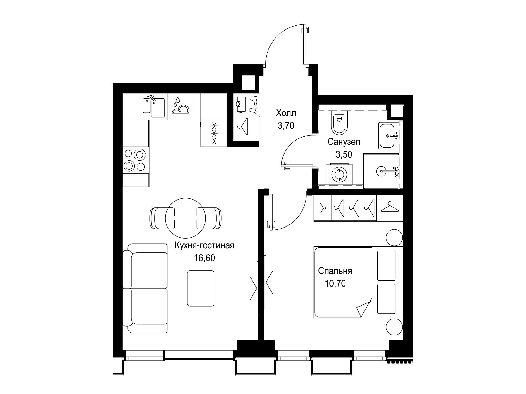 Планировка: 1-комн. квартира 34.50 м² в новостройке Ситидзен
