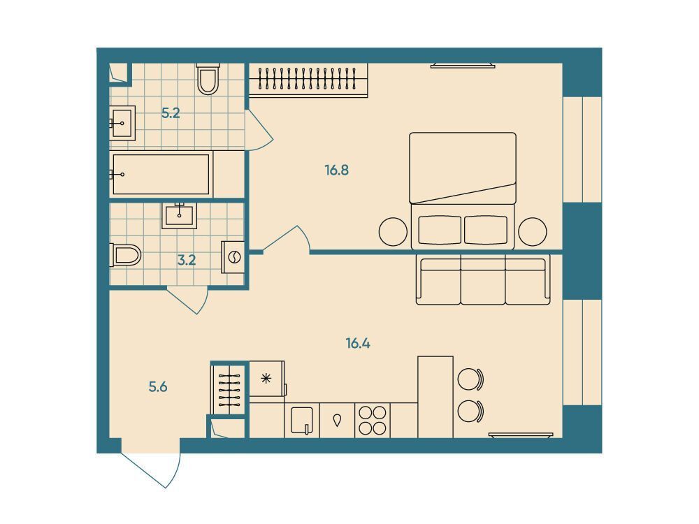 Планировка: 2-комн. квартира 47.50 м² в новостройке ЖК ЭРА