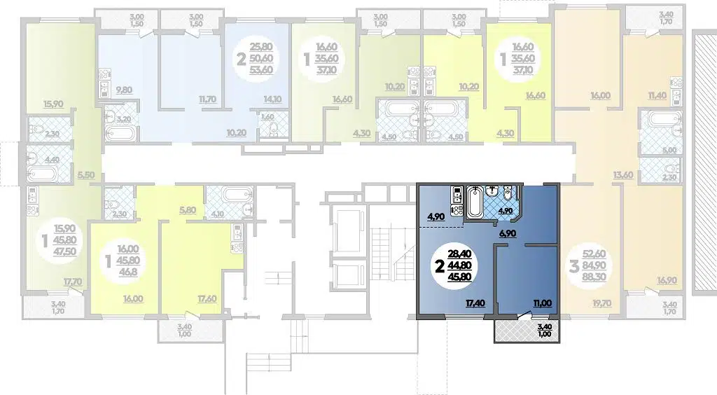 Планировка: 2-комн. квартира 45.80 м² в новостройке ЖК Парк у дома