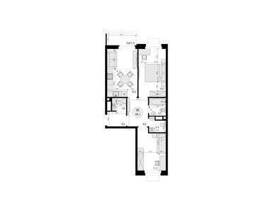Планировка: 2-комн. квартира 58.40 м² в новостройке ЖК Одинцовские кварталы