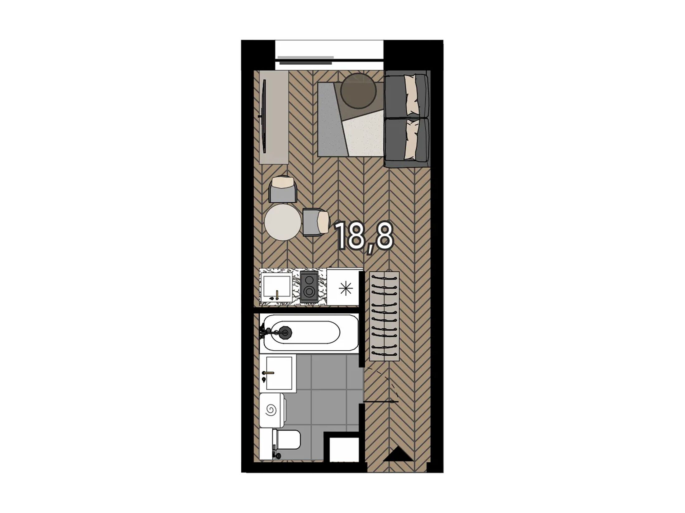 Планировка: Студия 18.80 м² в новостройке Зорге 9
