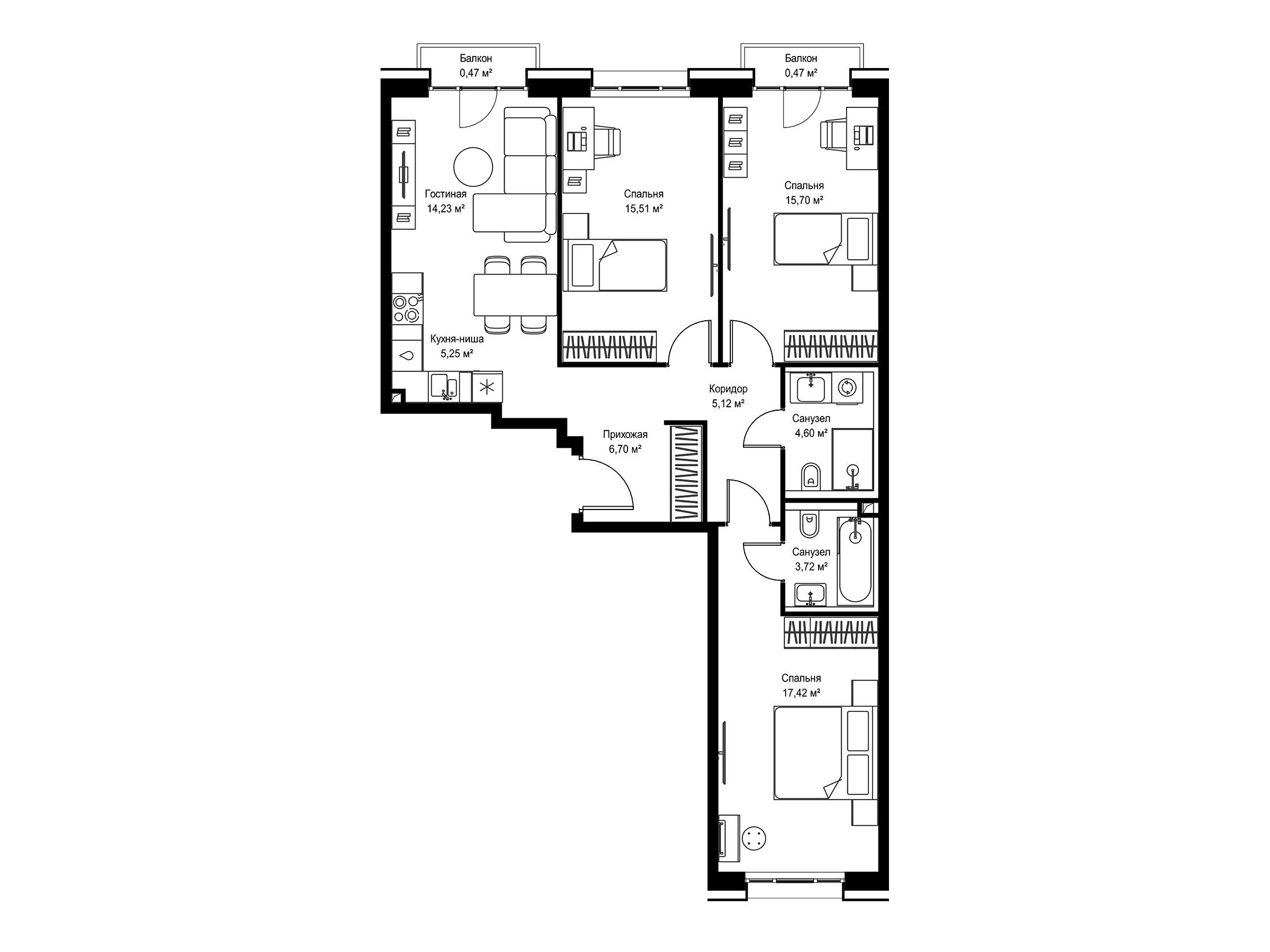 Планировка: 3-комн. квартира 89.19 м² в новостройке Селигер Сити