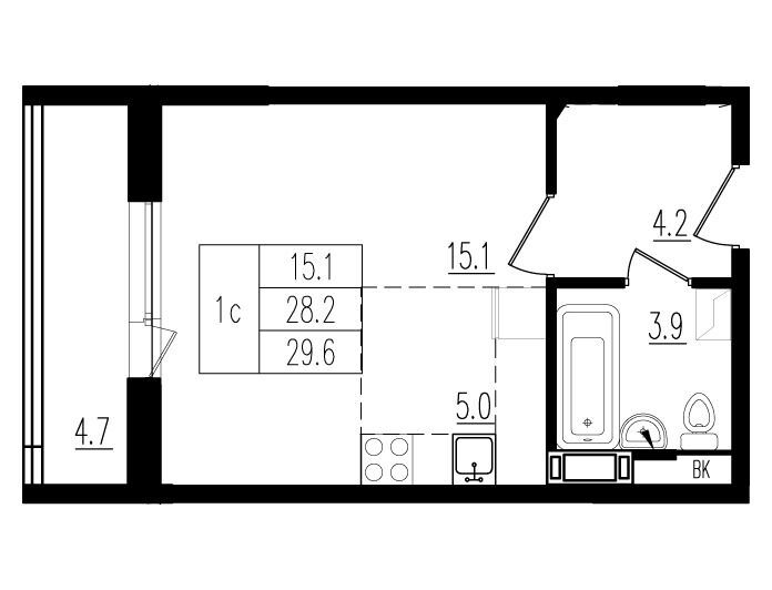 Планировка: Студия 29.60 м² в новостройке Пироговская ривьера