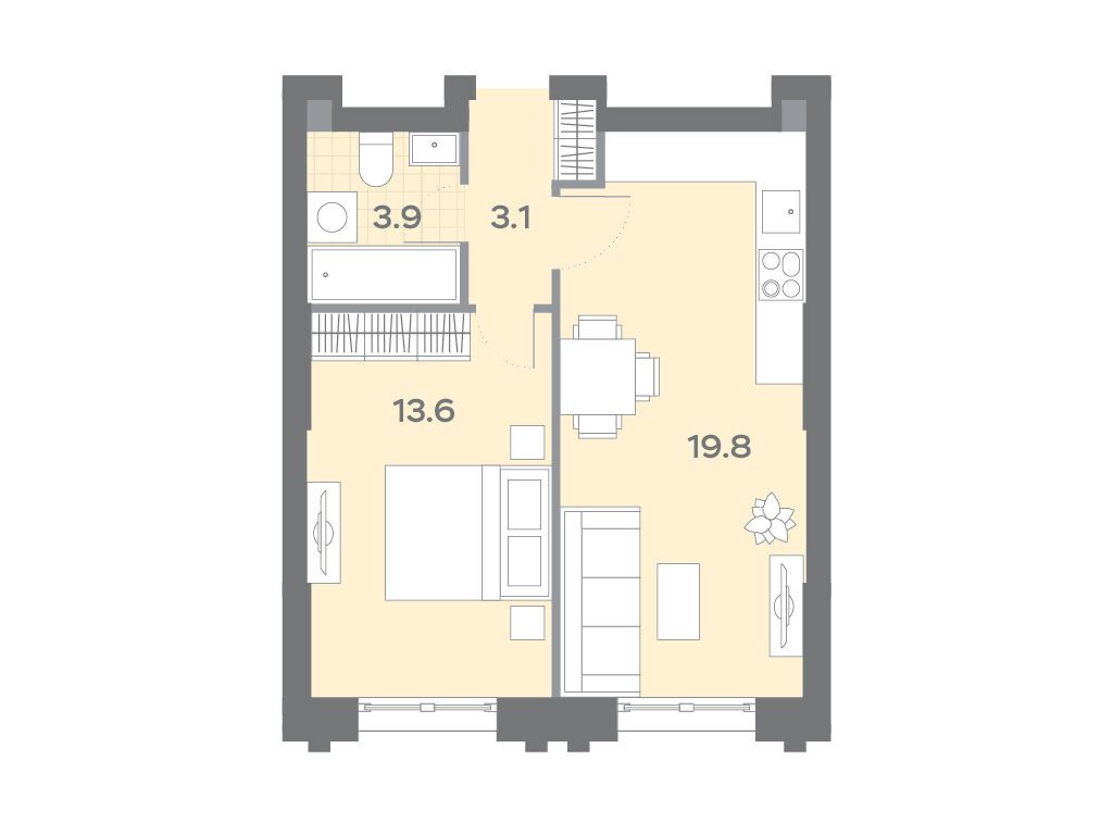 Планировка: 1-комн. квартира 40.30 м² в новостройке ЖК Дмитровское Небо