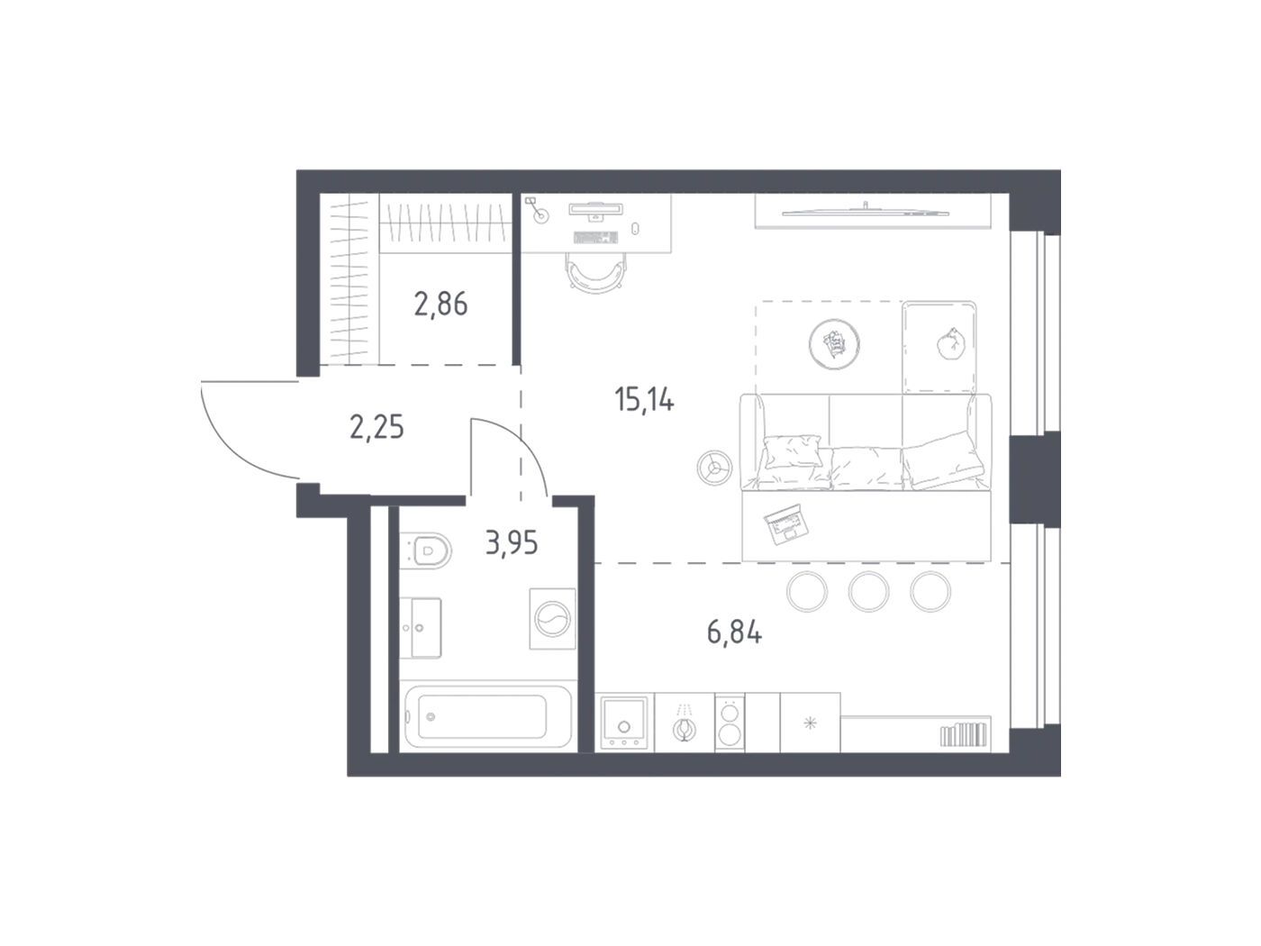 Планировка: 1-комн. квартира 31.04 м² в новостройке Литературный Квартал