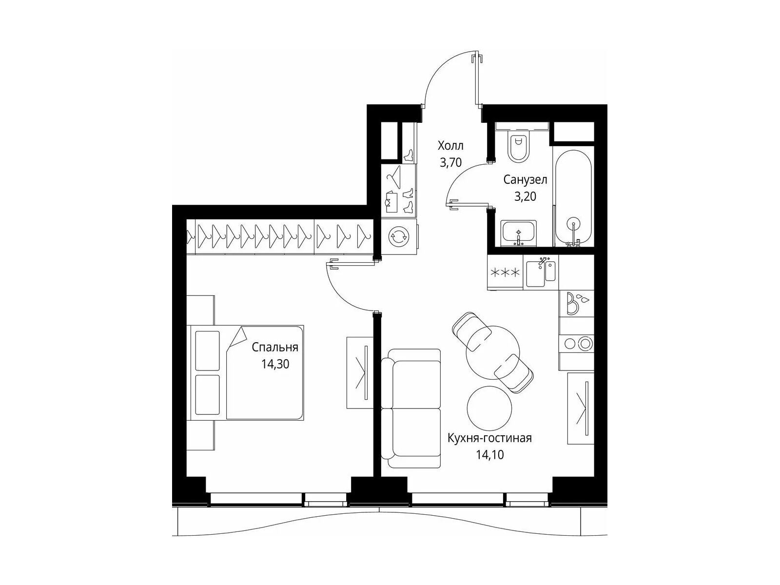 Планировка: 1-комн. квартира 35.30 м² в новостройке ЖК Ситидзен