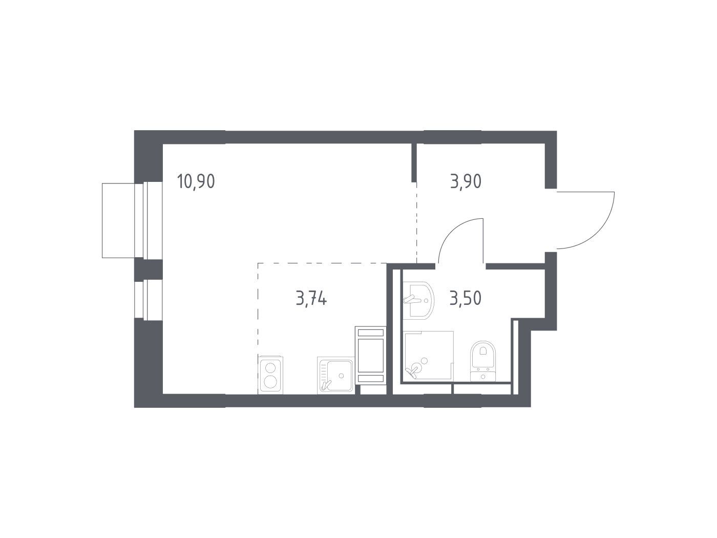Планировка: Студия 22.04 м² в новостройке Пятницкие Луга