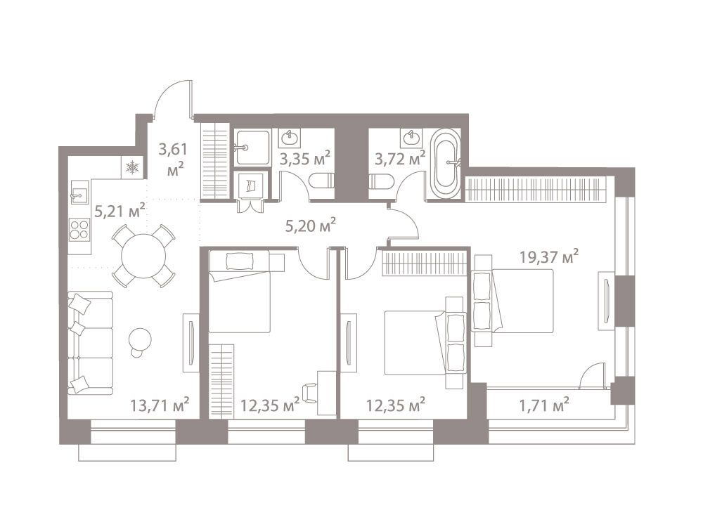 Планировка: 3-комн. квартира 80.96 м² в новостройке Лайф Варшавская