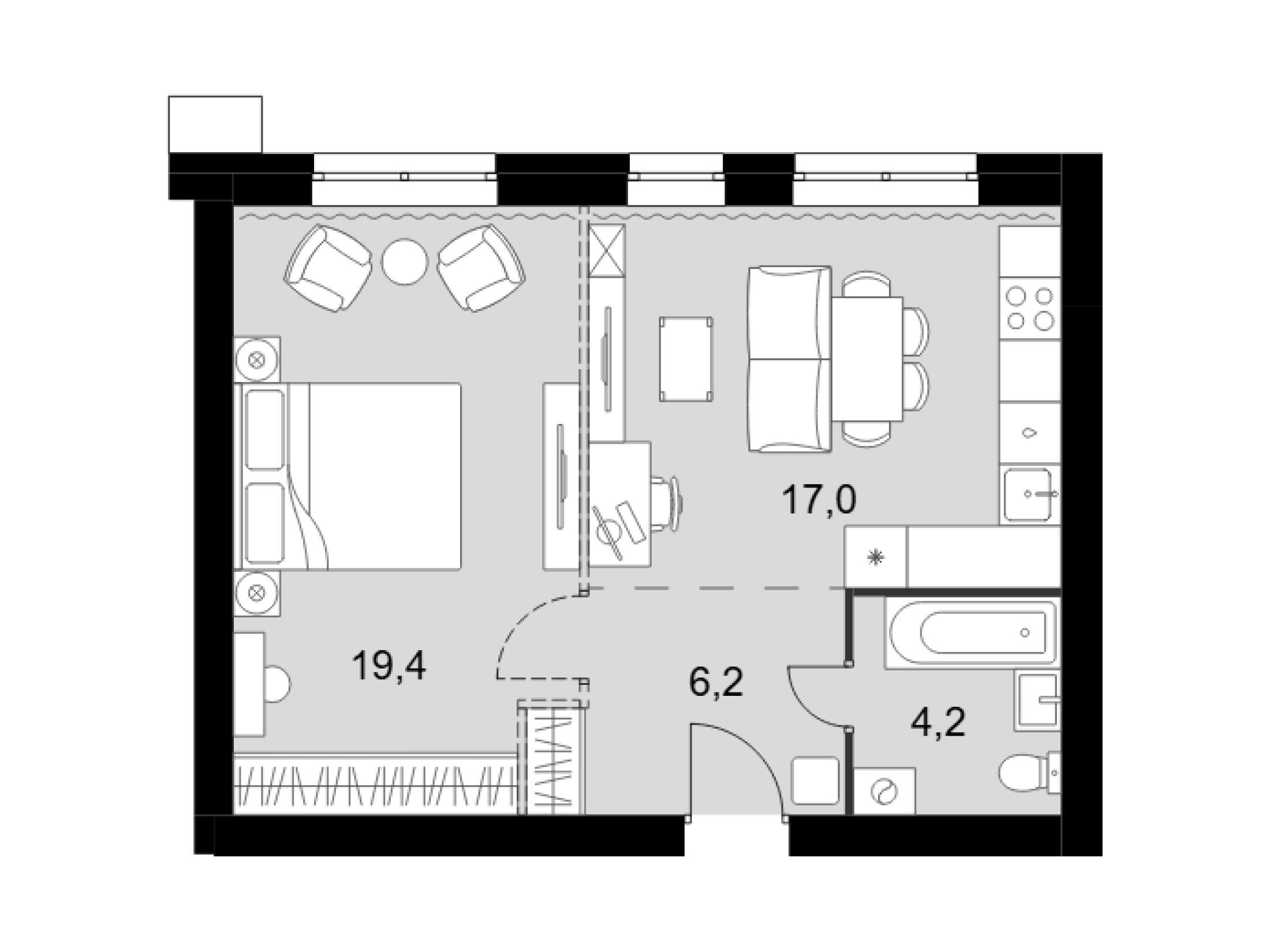 Планировка: 2-комн. квартира 46.80 м² в новостройке Дубровицы клаб