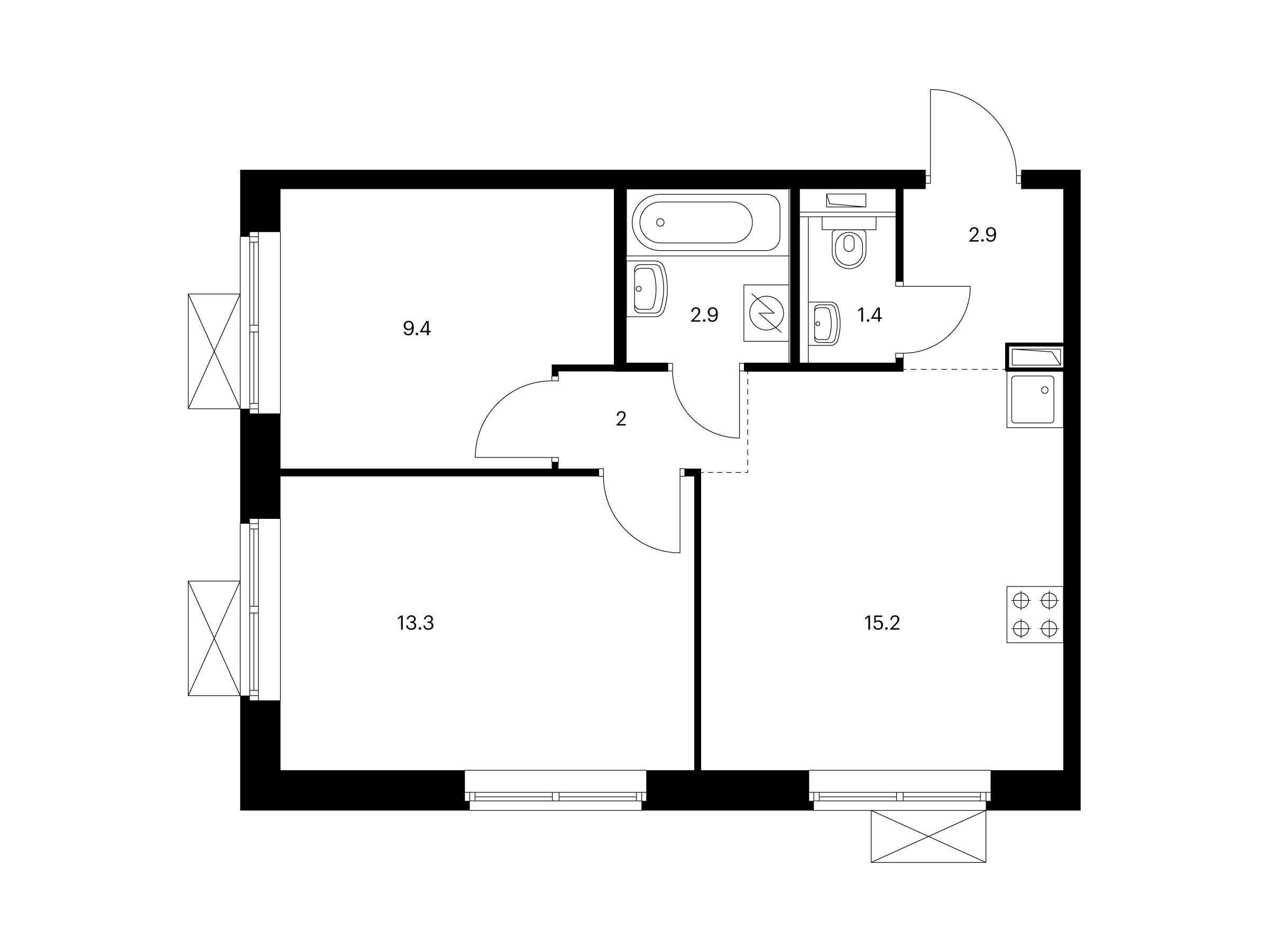 Планировка: 2-комн. квартира 47.10 м² в новостройке Жулебино парк