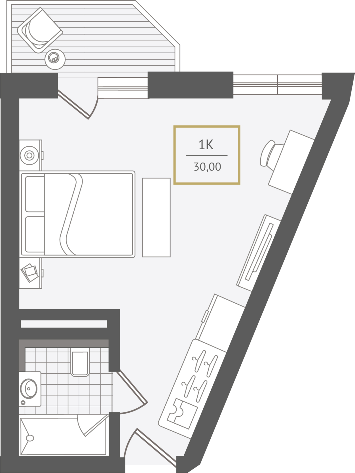 Планировка: 1-комн. квартира 30.70 м² в новостройке Гринмонт