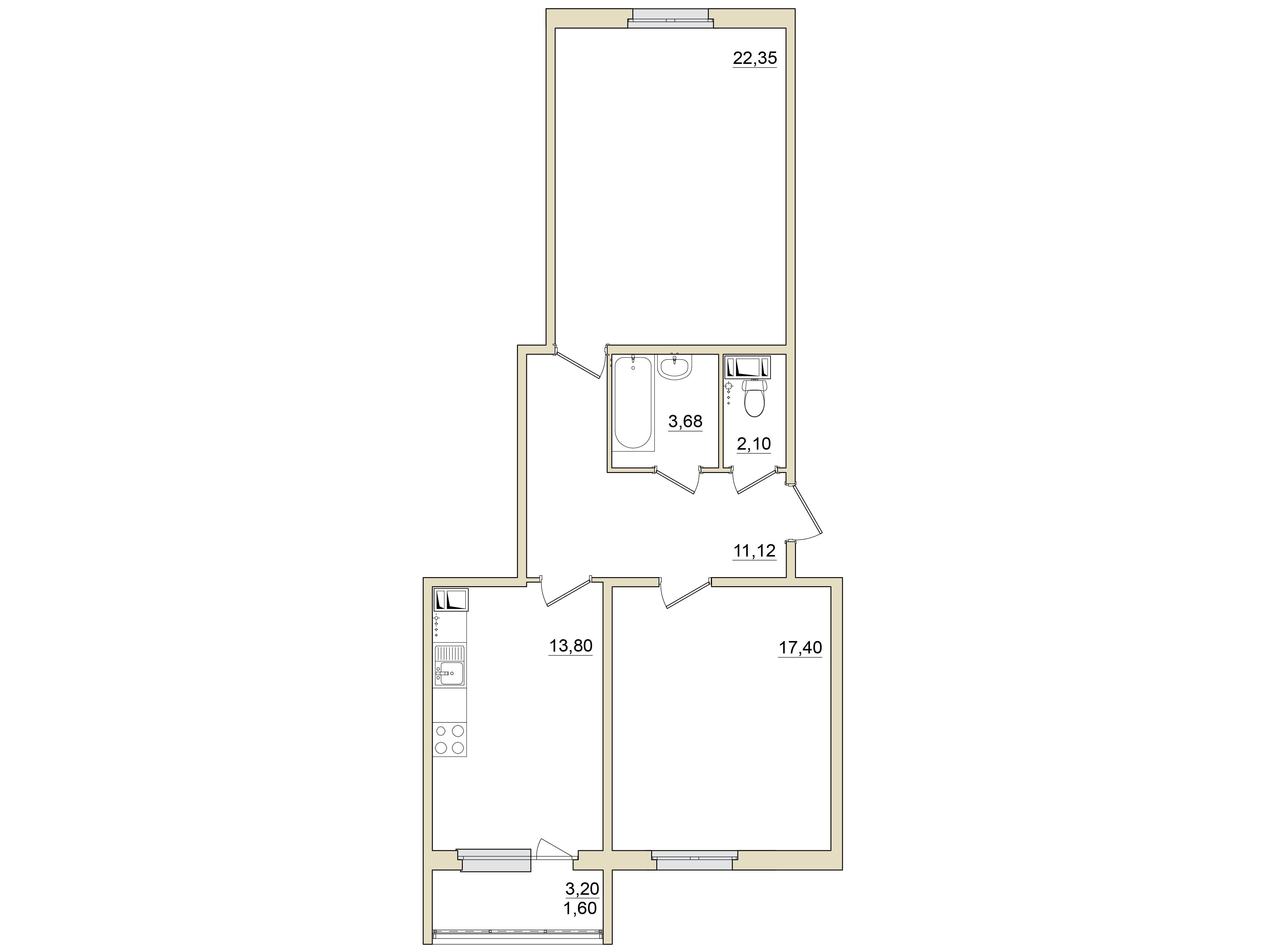 Планировка: 2-комн. квартира 72.00 м² в новостройке Гранхольм Вилладж
