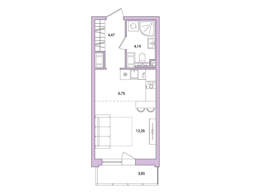 Планировка: Студия 28.83 м² в новостройке Окла