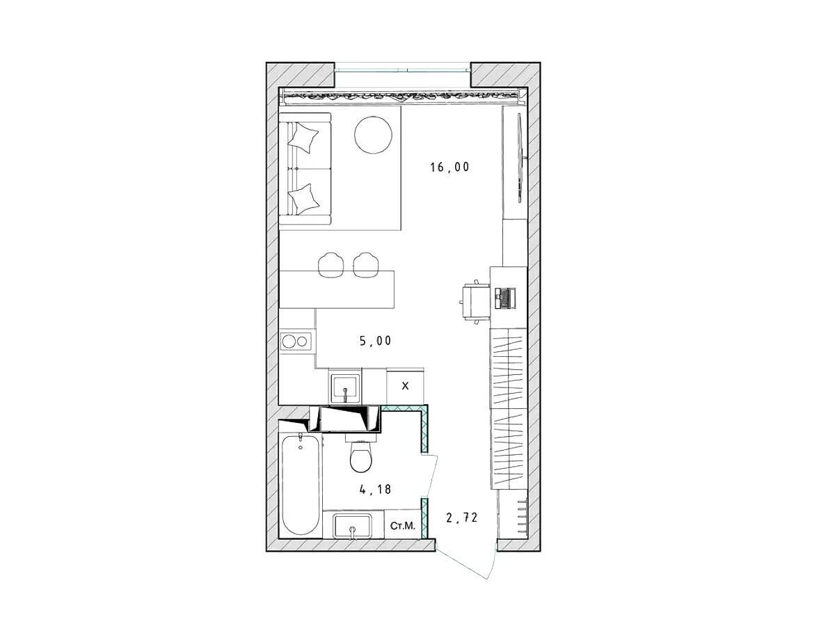 Планировка: Студия 27.90 м² в новостройке Серебро