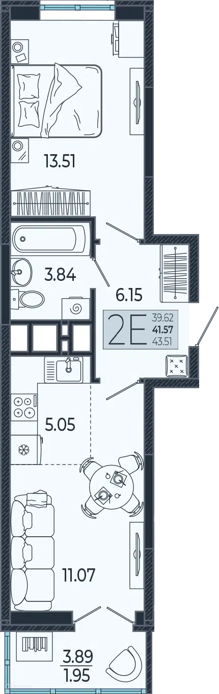 Планировка: 1-комн. квартира 41.57 м² в новостройке Эстет