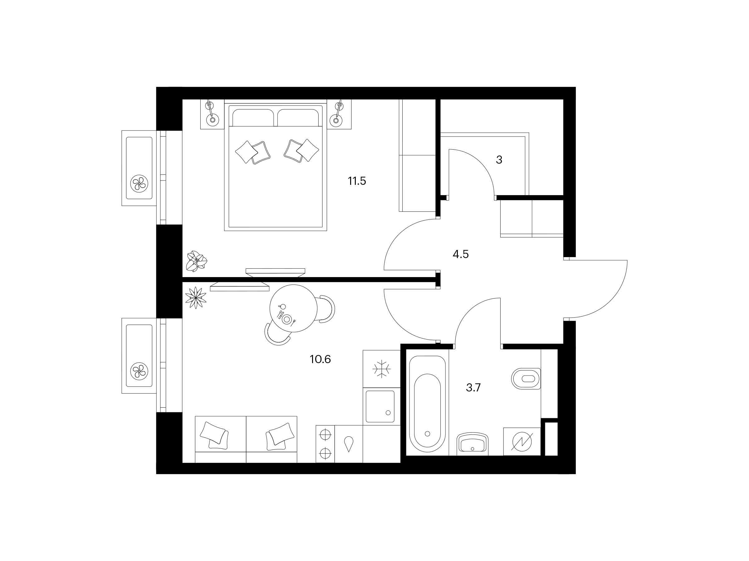 Планировка: 1-комн. квартира 33.30 м² в новостройке Люблинский парк