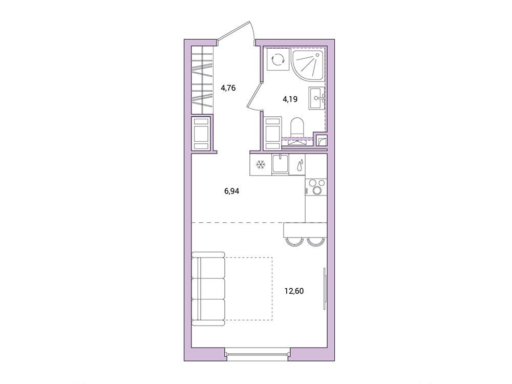 Планировка: Студия 28.49 м² в новостройке Окла