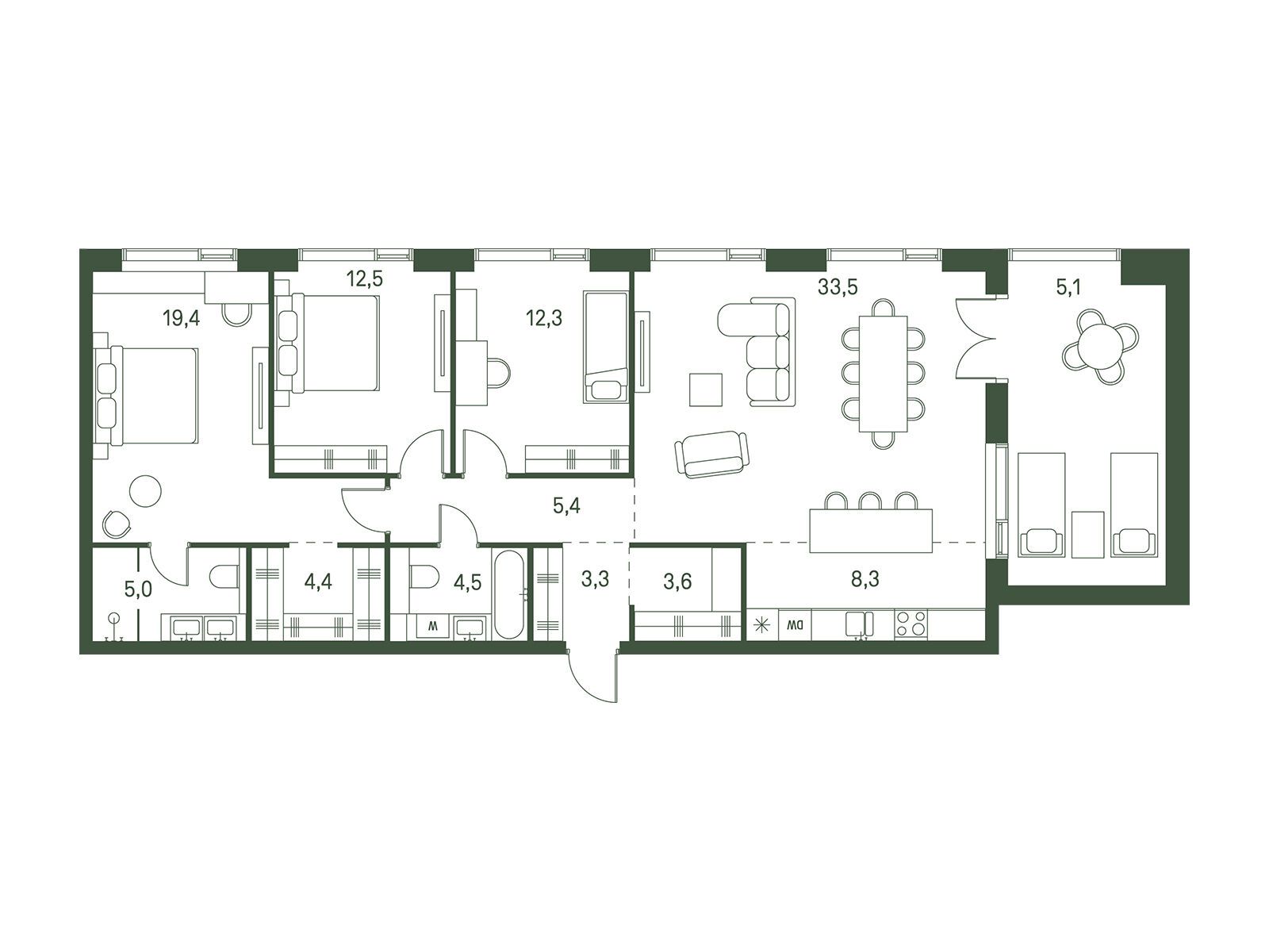 Планировка: 3-комн. квартира 117.30 м² в новостройке Моментс