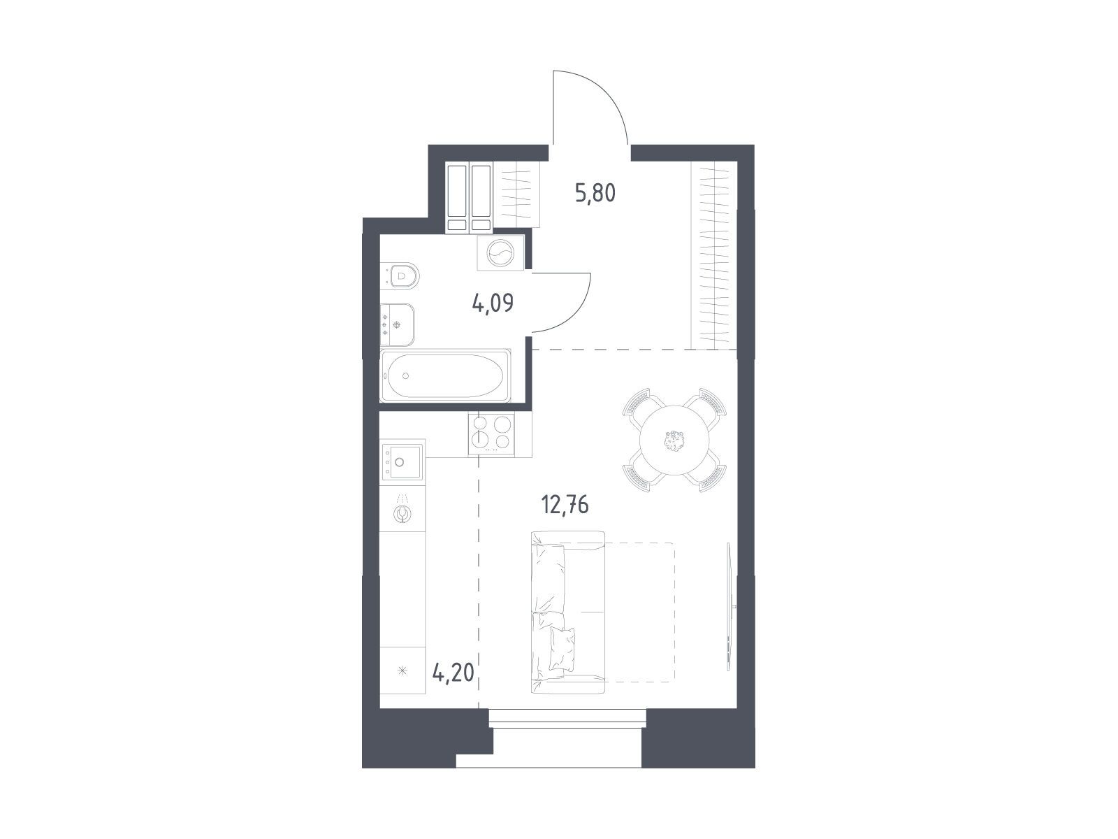 Планировка: Студия 26.85 м² в новостройке Тропарево Парк