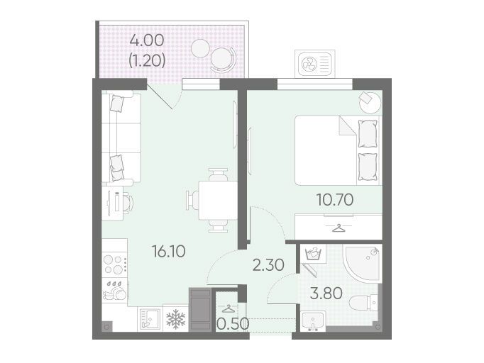 Планировка: 1-комн. квартира 34.60 м² в новостройке ЖК Зеркальный ручей