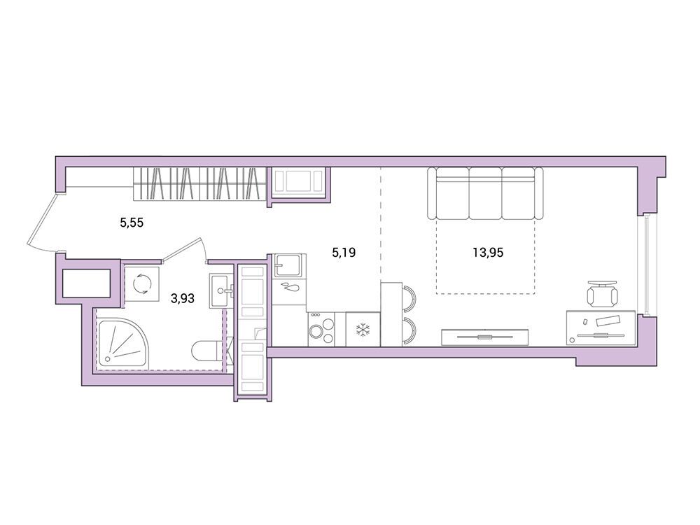 Планировка: Студия 28.62 м² в новостройке Окла