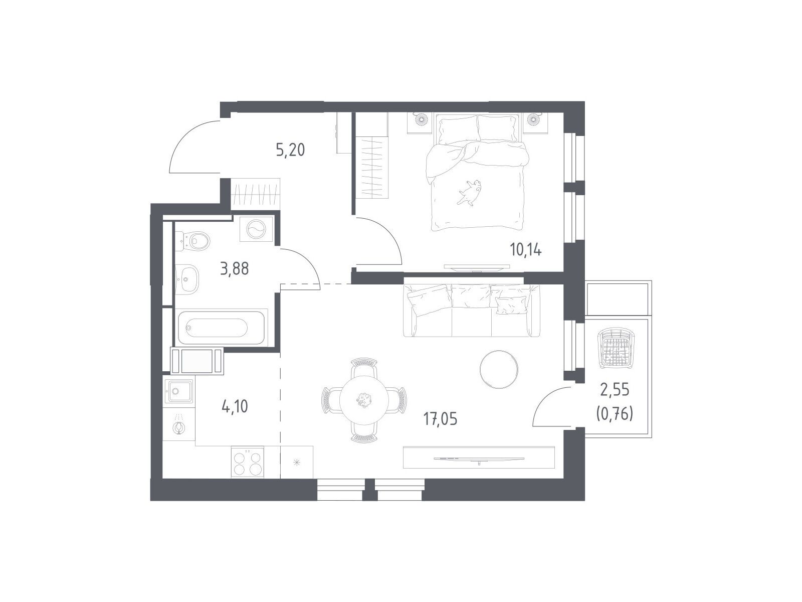Планировка: 1-комн. квартира 41.13 м² в новостройке Большое Путилково