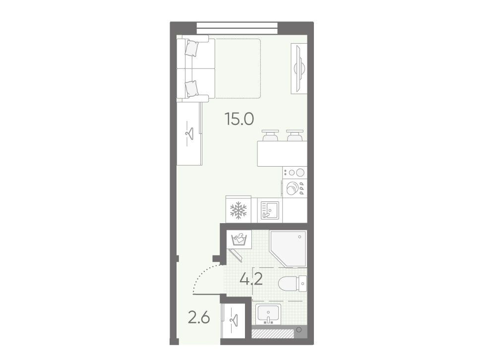 Планировка: Студия 21.80 м² в новостройке Пулково Лайк
