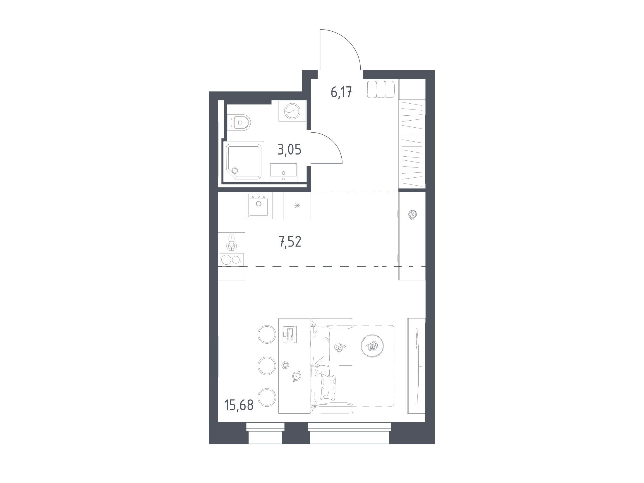 Планировка: Студия 32.42 м² в новостройке Заречье Парк