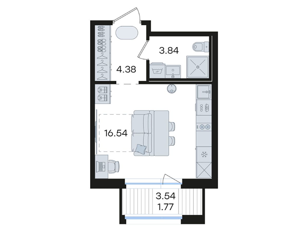 Планировка: Студия 26.53 м² в новостройке Глоракс Парголово