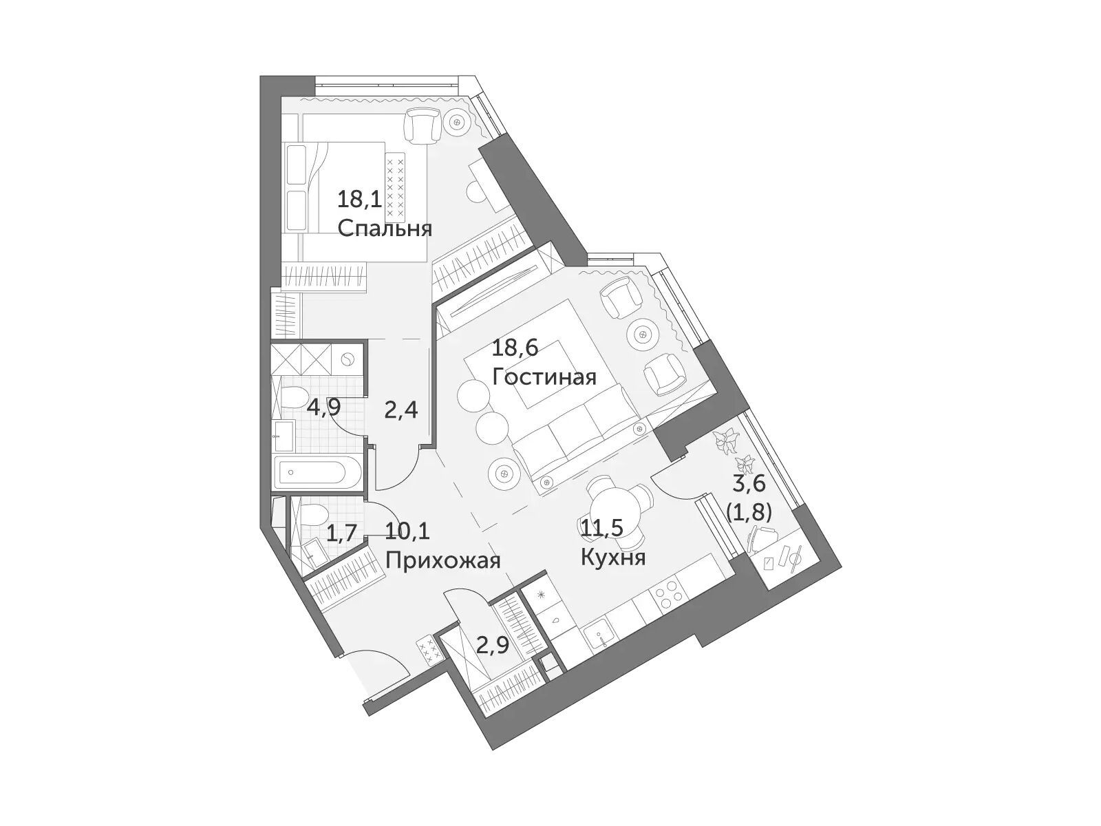 Планировка: 2-комн. квартира 72.00 м² в новостройке Архитектор