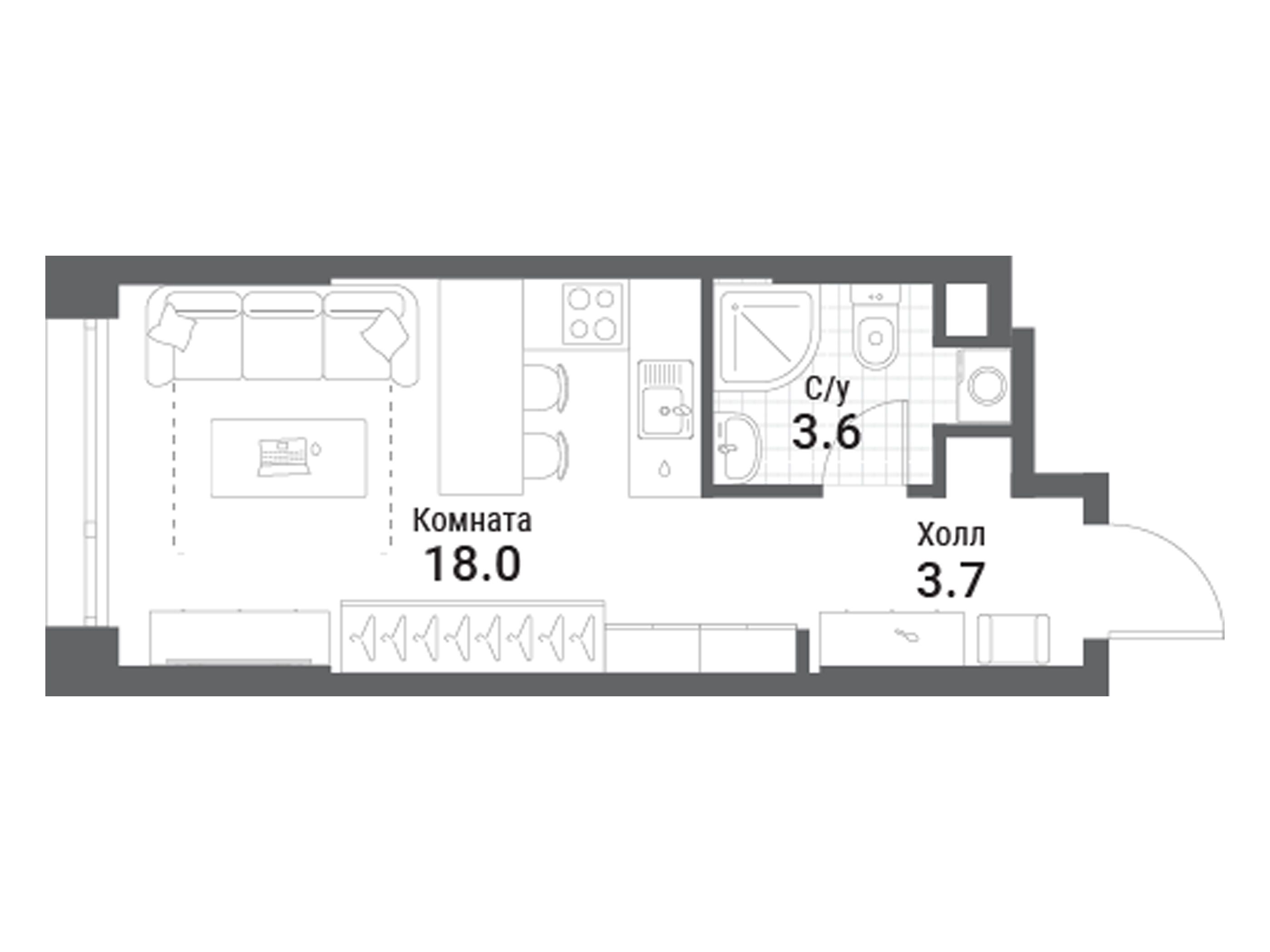 Планировка: Студия 25.30 м² в новостройке Нагатино Ай-Лэнд