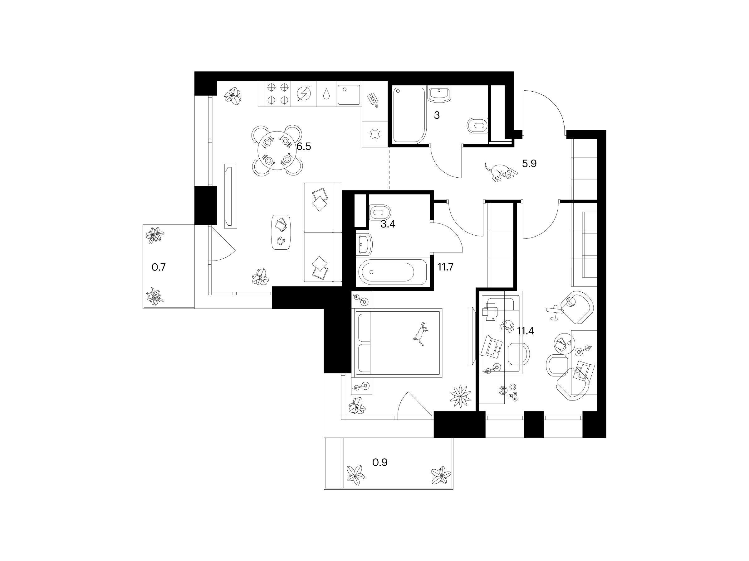 Планировка: 2-комн. квартира 53.50 м² в новостройке Строгино 360