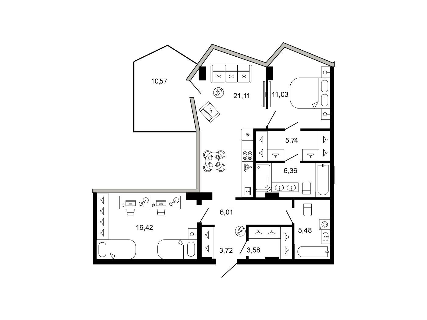 Планировка: 3-комн. квартира 82.62 м² в новостройке Новая, 11