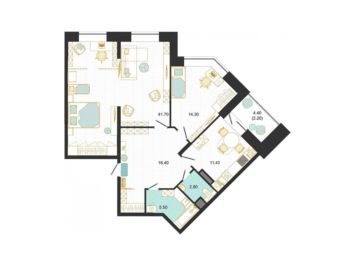 Планировка: 3-комн. квартира 97.10 м² в новостройке ЖК Оптима