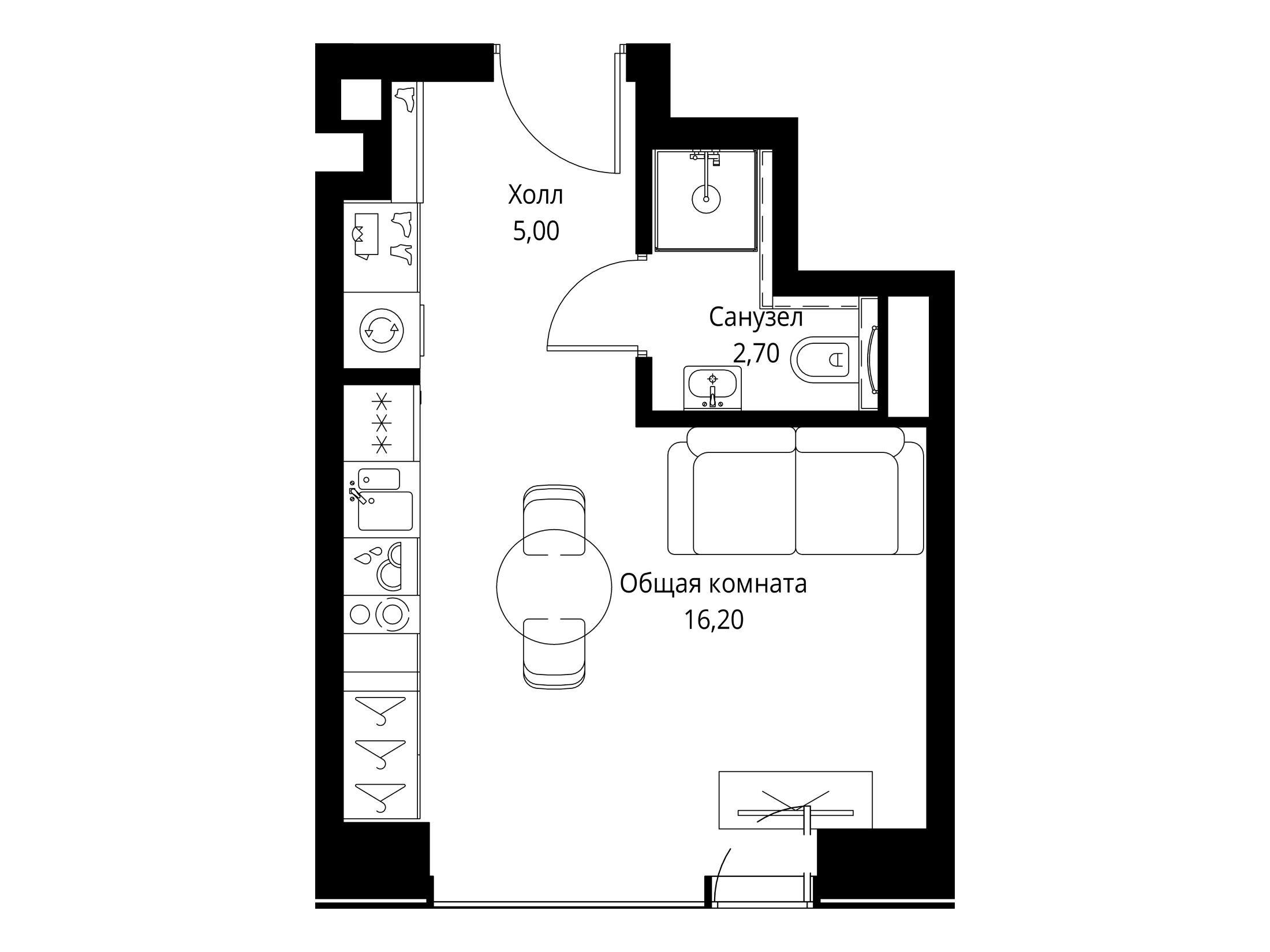 Планировка: Студия 23.90 м² в новостройке Веер