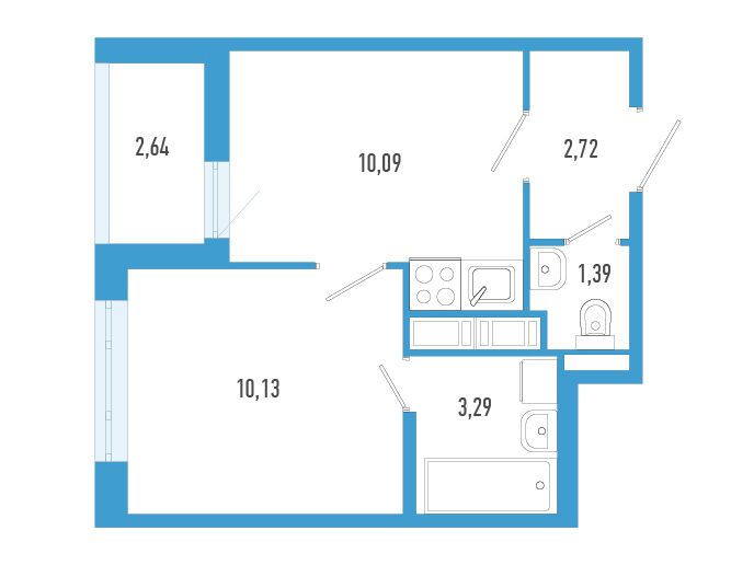 Планировка: 1-комн. квартира 28.94 м² в новостройке Аэросити
