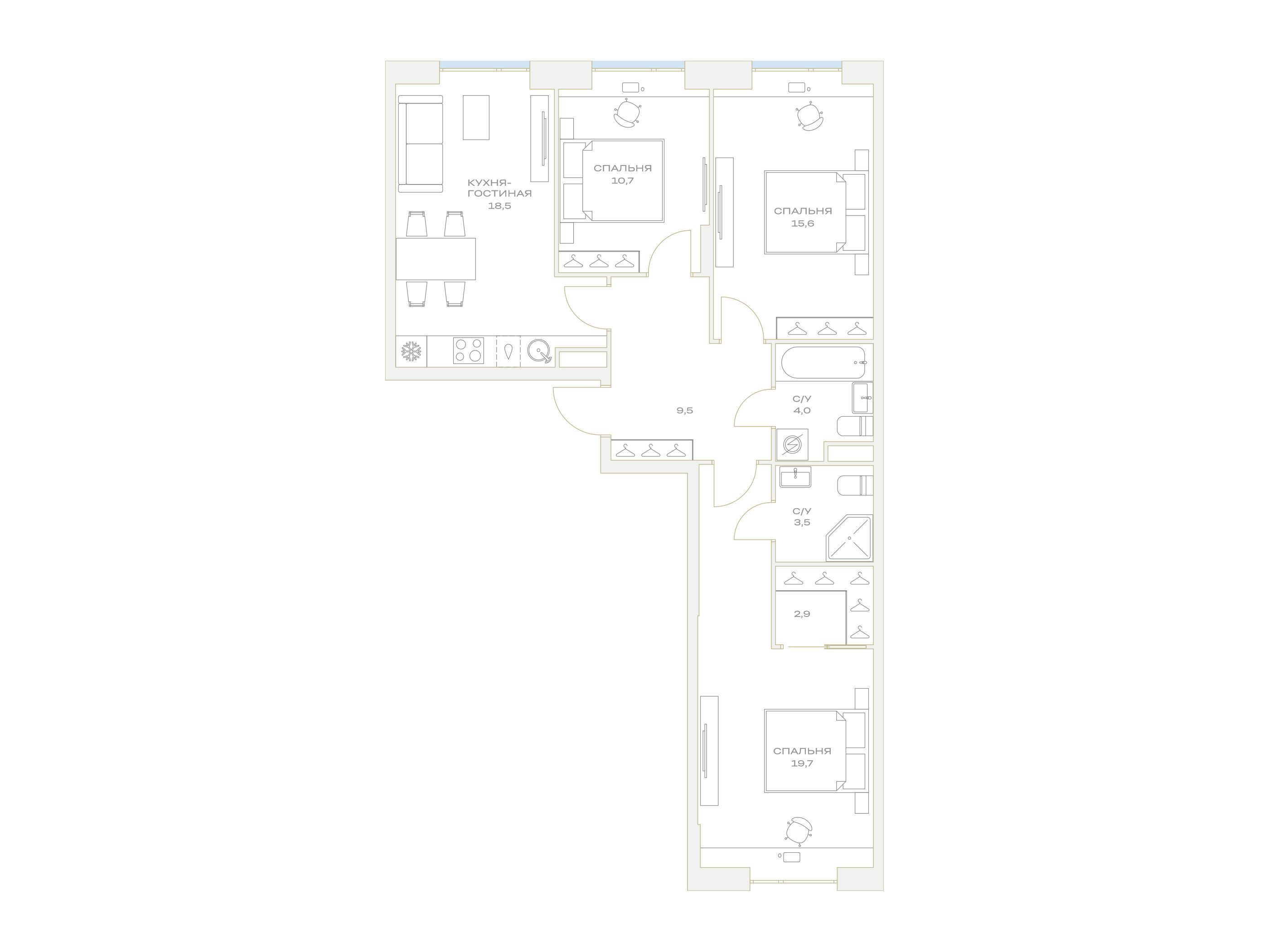 Планировка: 3-комн. квартира 84.00 м² в новостройке Детали