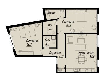 Планировка: 2-комн. квартира 116.20 м² в новостройке Мельцер Холл