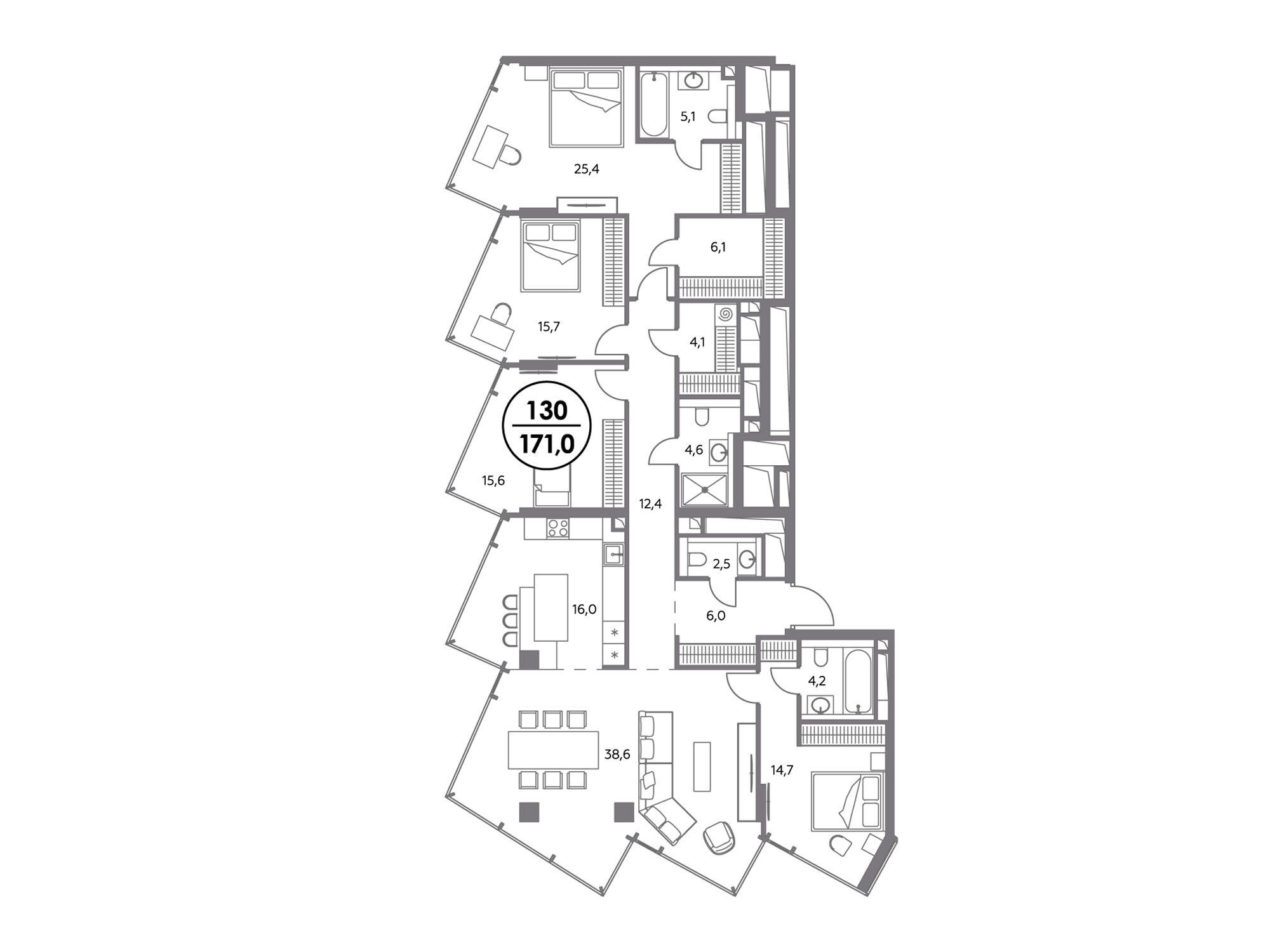 Планировка: 4-комн. квартира 171.00 м² в новостройке Монблан