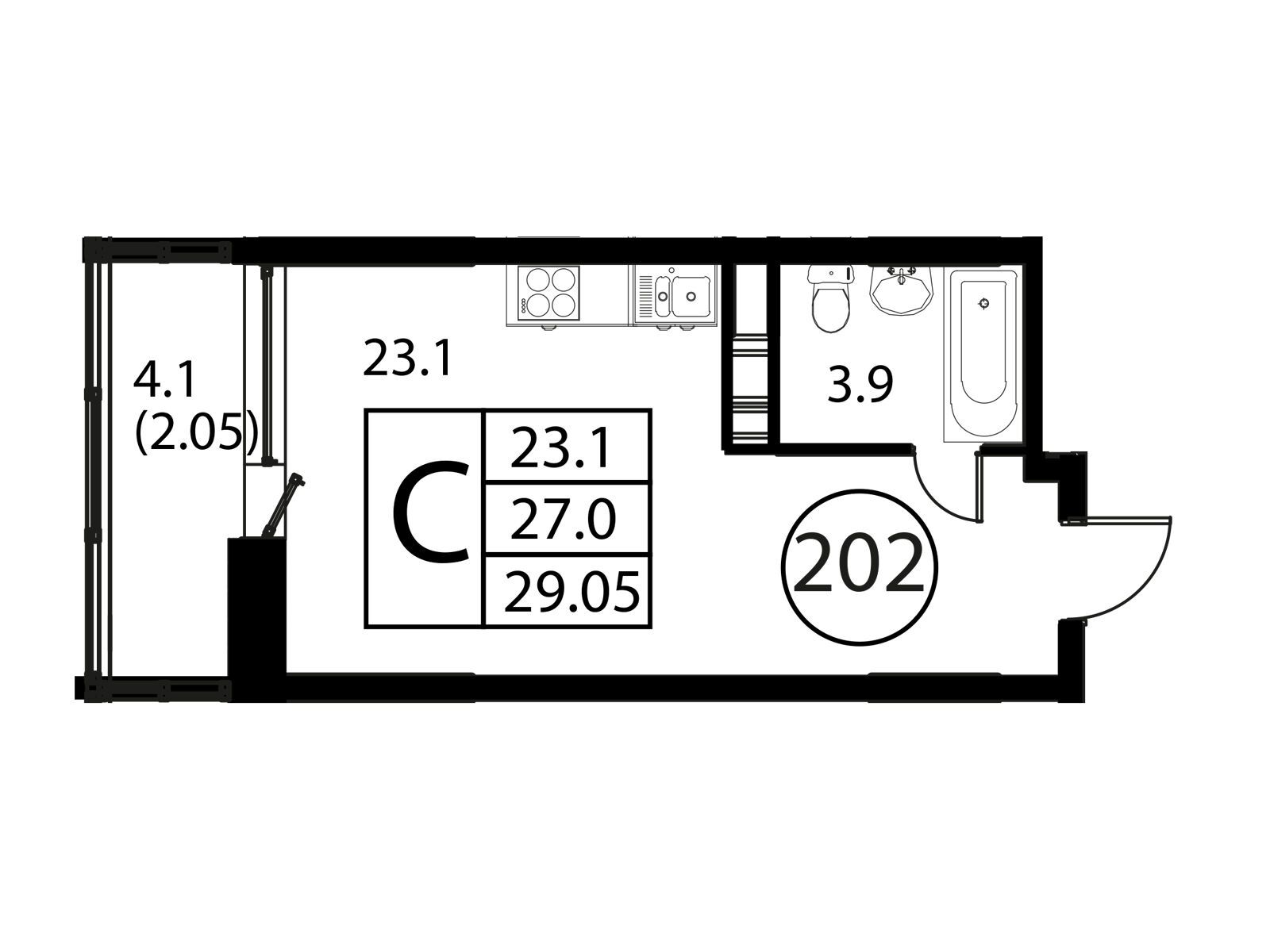 Планировка: Студия 29.05 м² в новостройке Космос