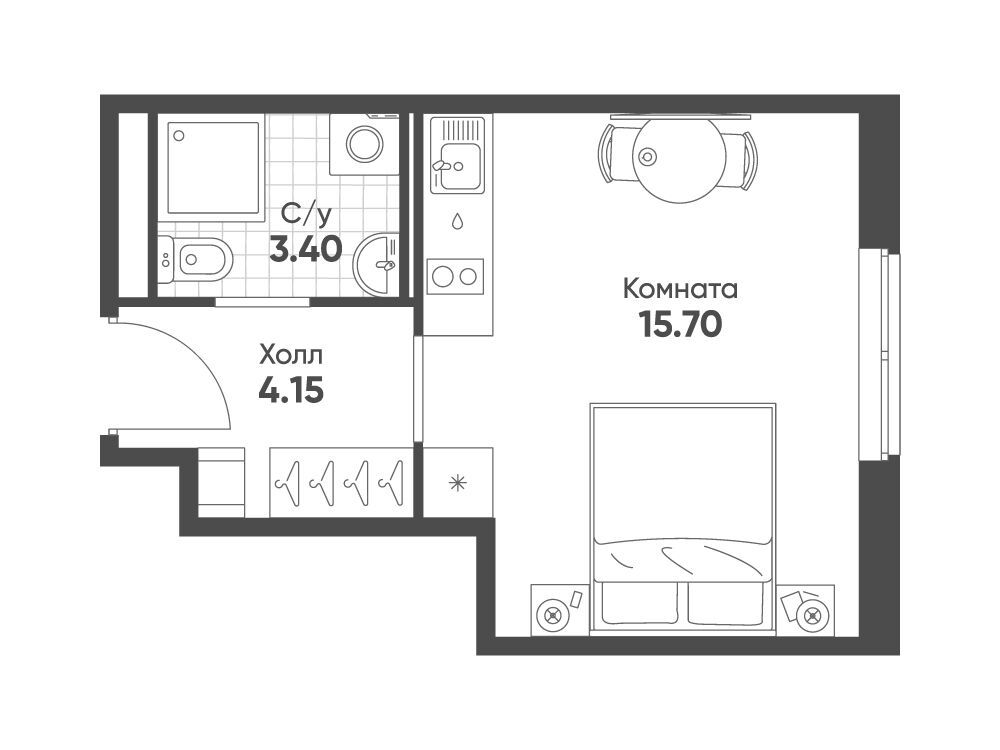 Планировка: Студия 23.25 м² в новостройке Avenue Apart Pulkovo