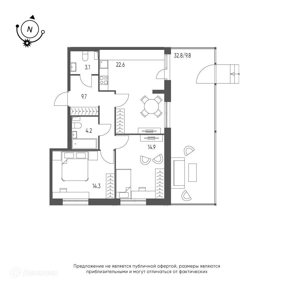 Планировка: 2-комн. квартира 78.50 м² в новостройке Зеленая Река