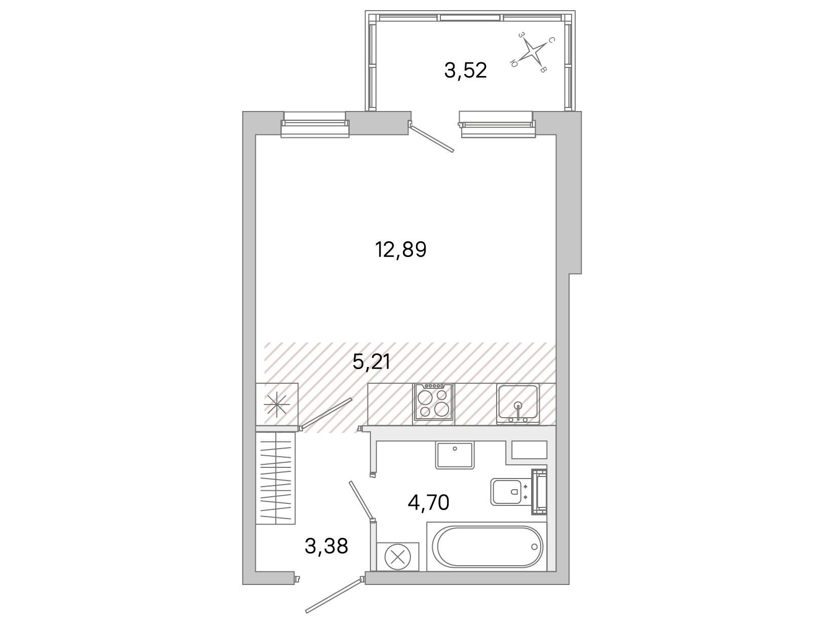Планировка: Студия 26.18 м² в новостройке Югтаун