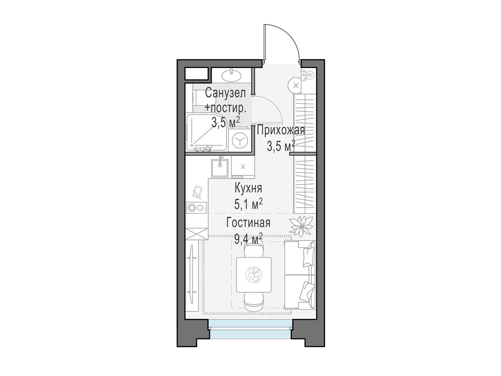 Планировка: Студия 21.30 м² в новостройке Белый Град