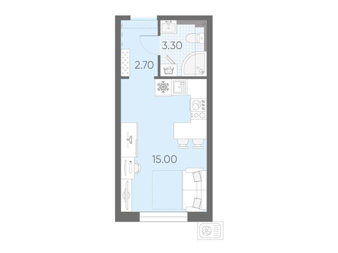Планировка: Студия 21.00 м² в новостройке Зеркальный ручей